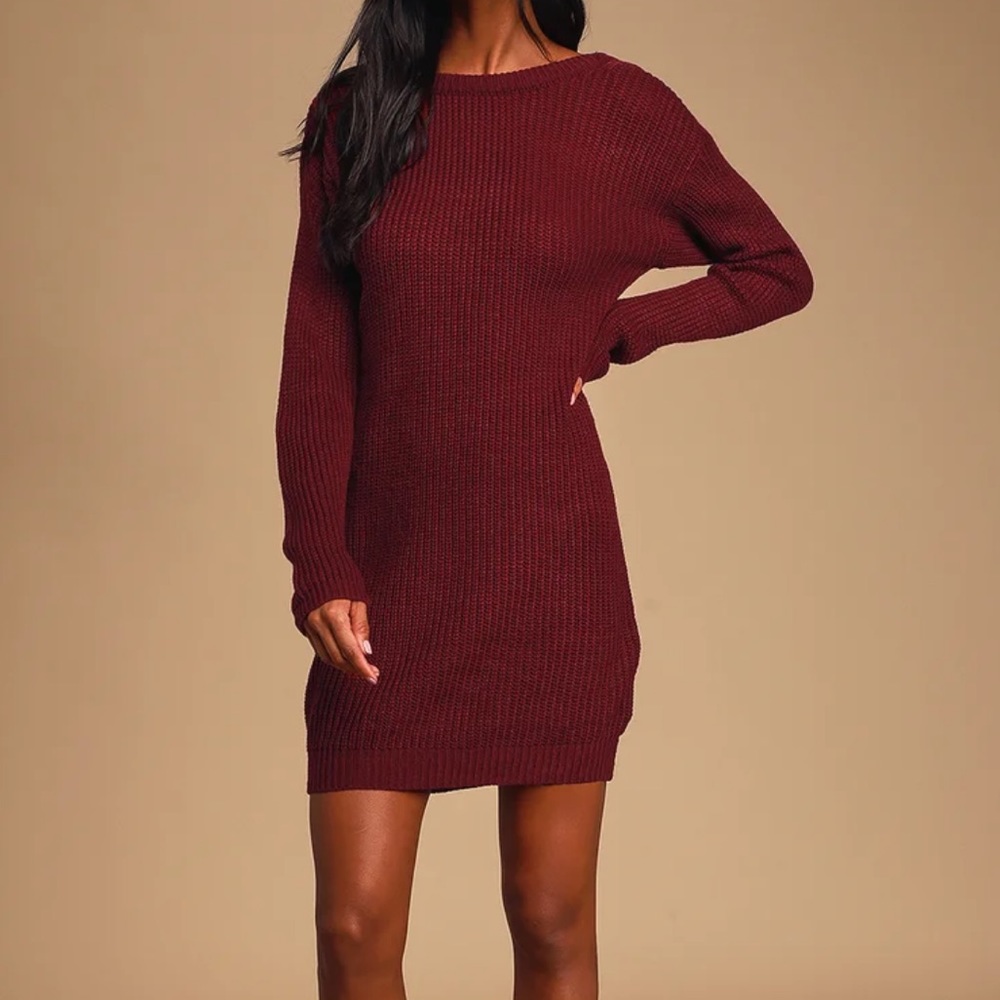 Bringing Sexy Back Wine Red Backless Sweater Dress